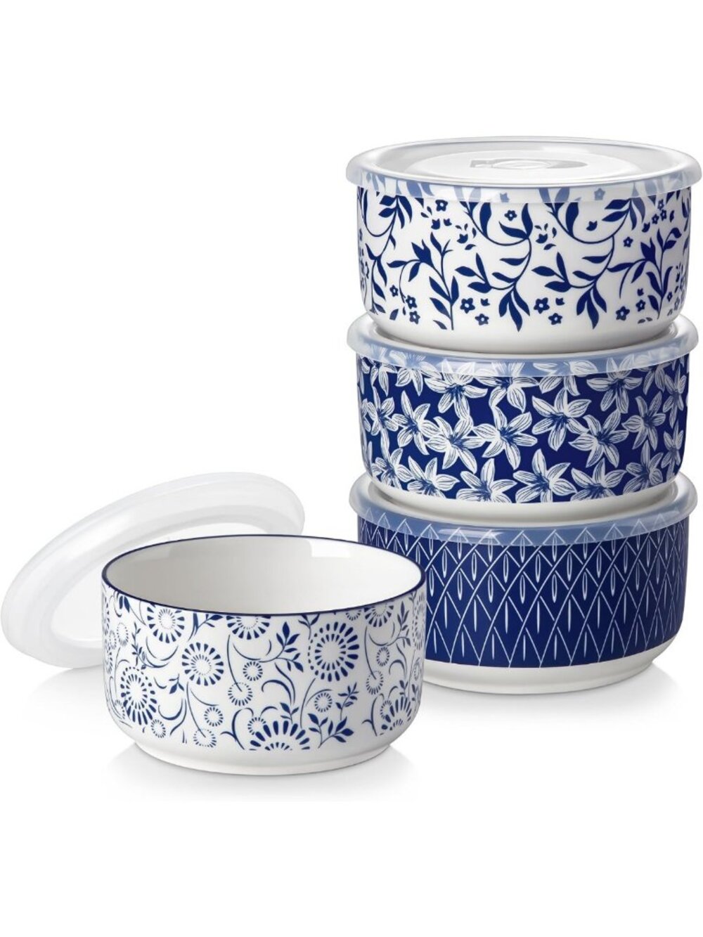 Set of 4 Large Ceramic Serving Bowls with Lids - Microwave & Dishwasher Safe